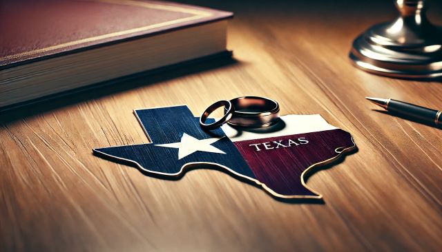 Texas state with wedding rings.