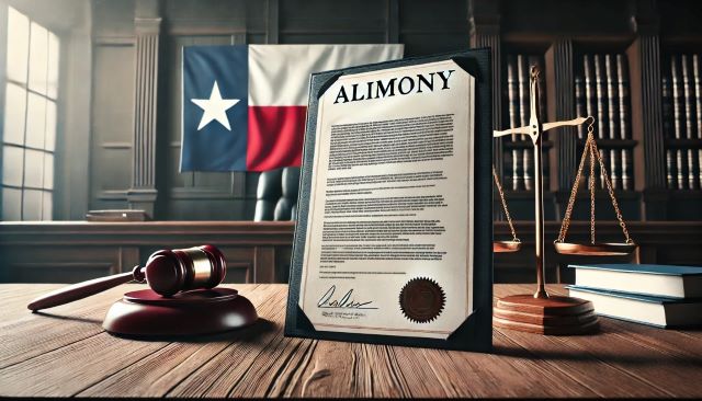 Alimony documents in Texas courtroom.