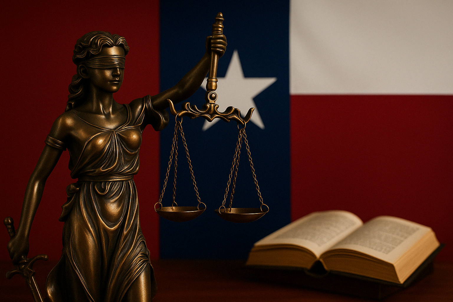 The scales of justice, representing the Texas criminal justice process