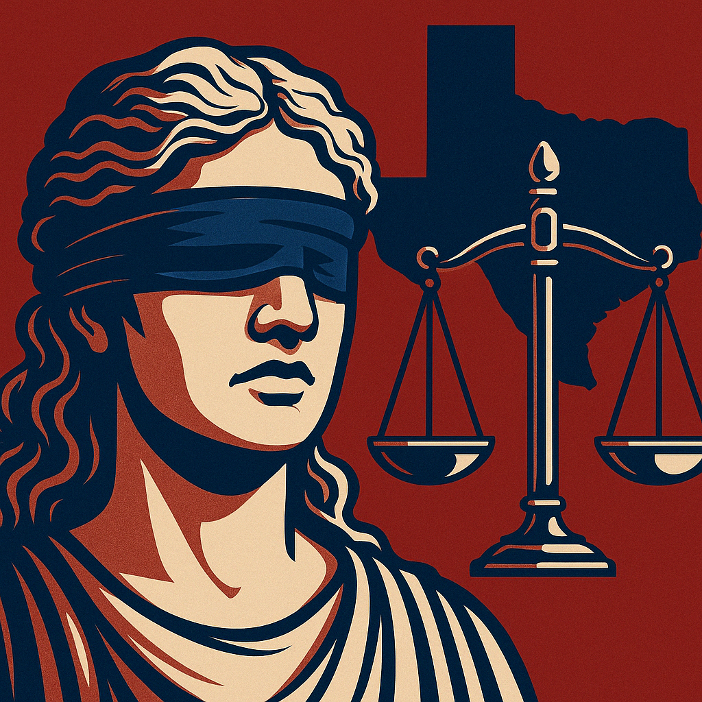 Scales and blindfolded Lady Justice, representing the insanity defense in Texas criminal cases