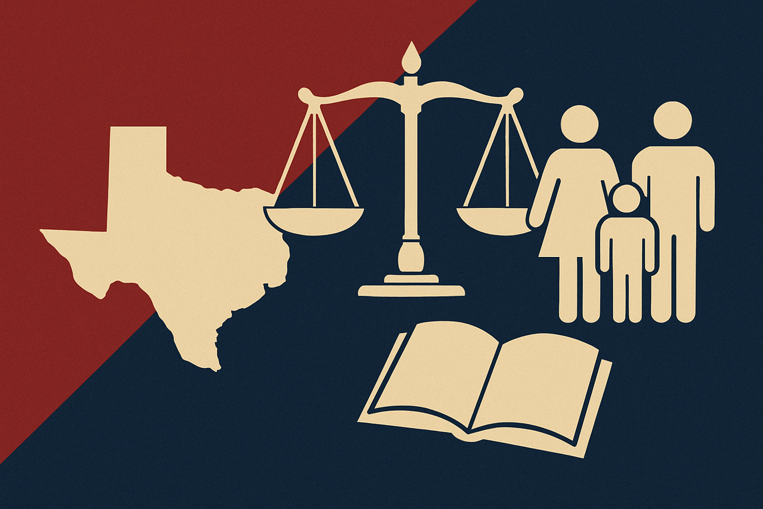 Texas, a family, scales, and a book explaining family law in Texas