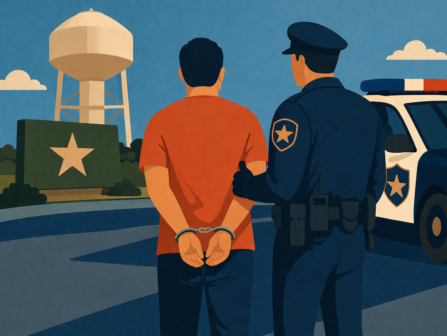 a police officer arresting a man near a Texas military base