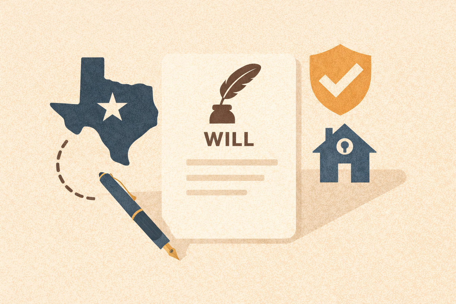 A valid will document next to an outline of Texas