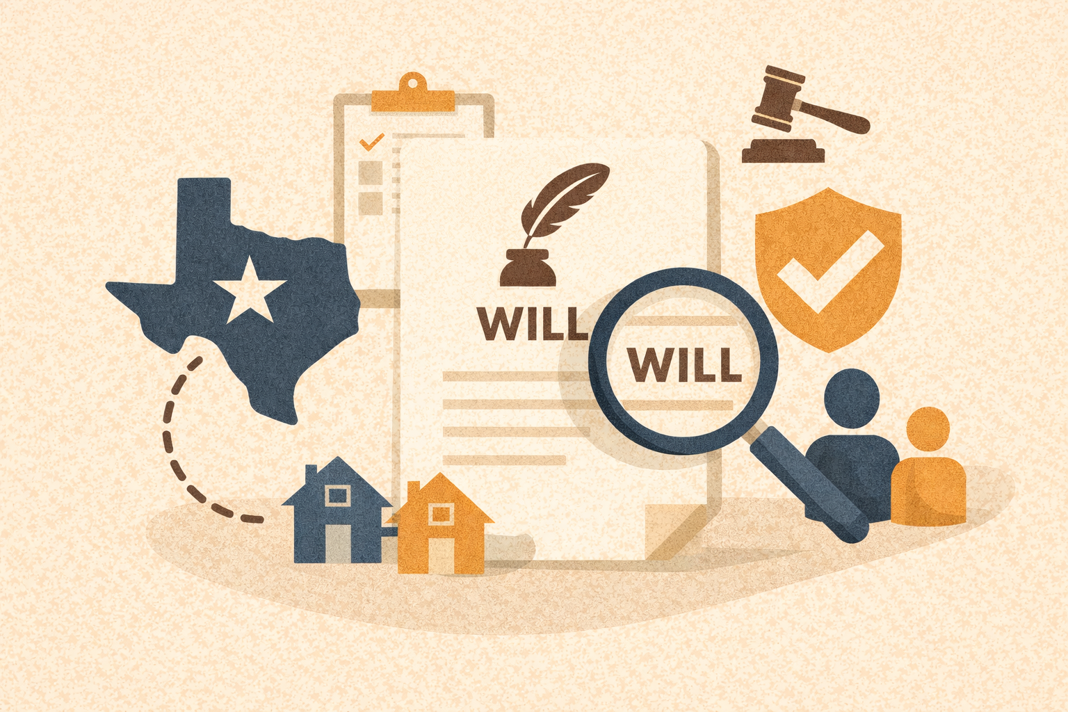 A Texas will document under a magnifying glass