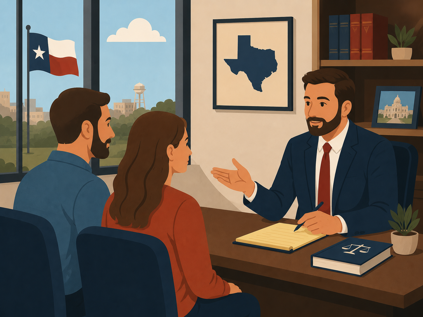 A Texas family law attorney in an initial consultation with a couple