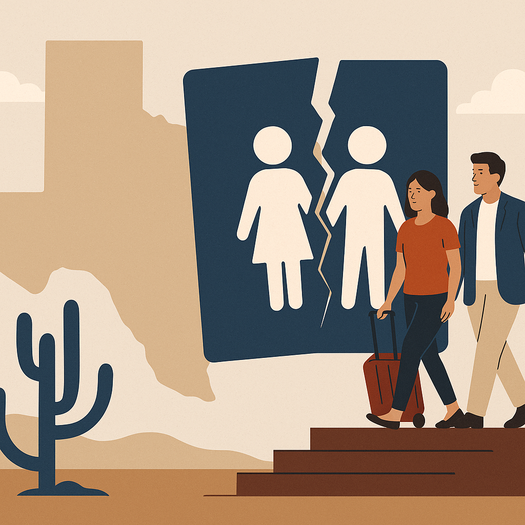 A couple pursuing a Texas divorce in a desert landscape