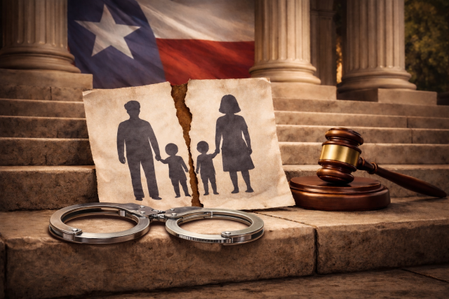 Image of family torn apart in front of Texas courthouse.