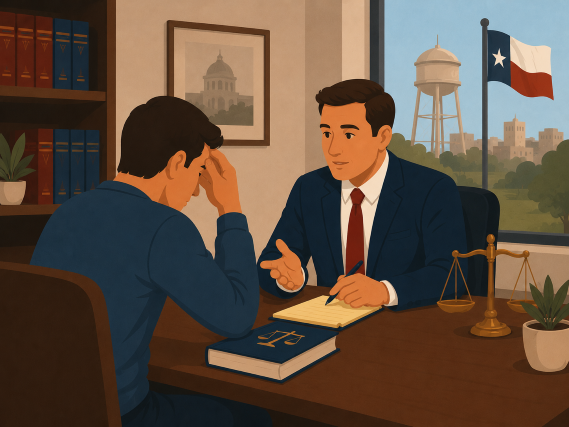 Client meeting with Round Rock criminal defense attorney to discuss case.