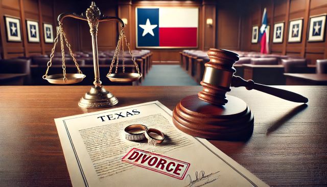 Texas divorce papers in an attorney's office.