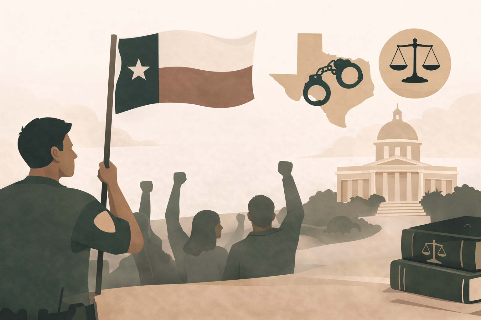 Texas protest accompanied by symbols of justice
