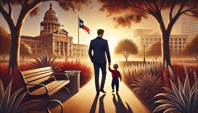 Texas father walking with his child.
