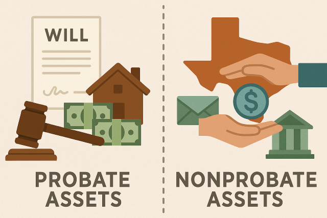 Illustration comparing probate and nonprobate assets in Texas estate planning.