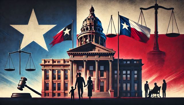 Professional imagery depicting themes of Texas family law.
