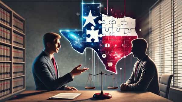 Texas man meeting with his Round Rock divorce attorney.