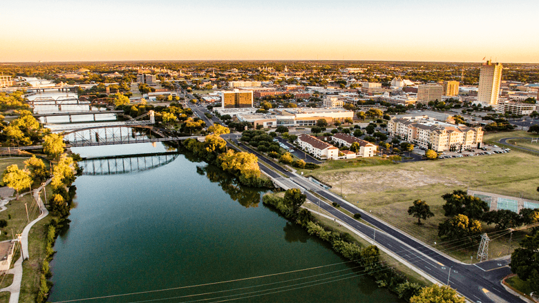 Aerial shot of Waco TX